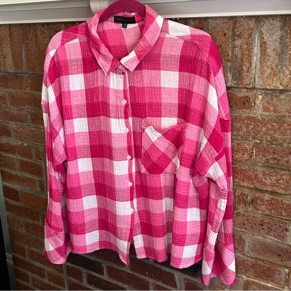 - Pink Plaid Sanctuary Button Up Top - XL